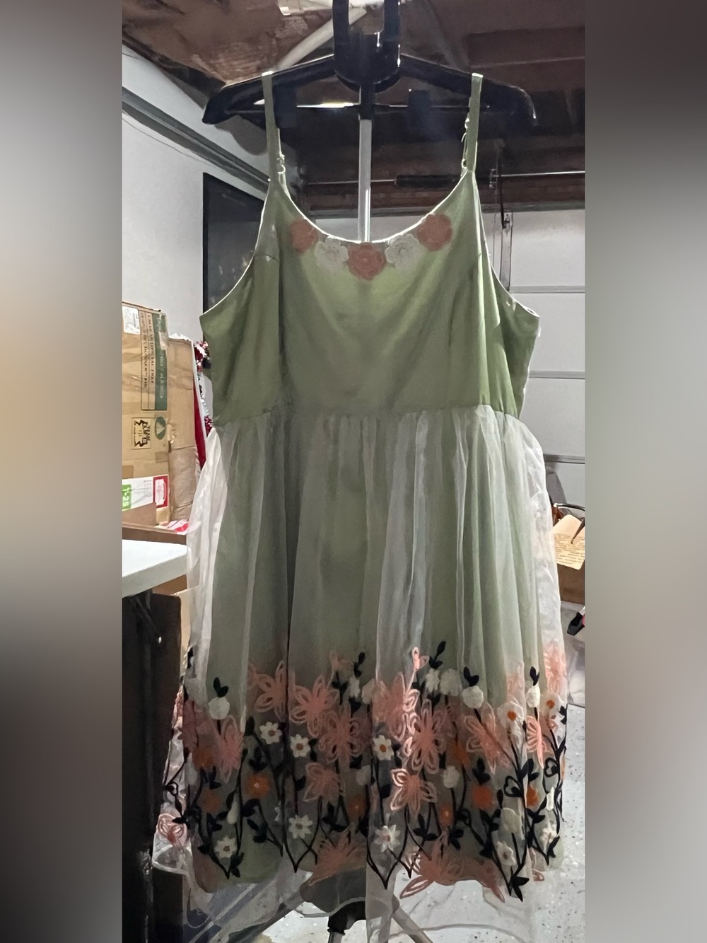 Tatyana Light Green Tulle Floral Dress with Floral appliqués size 3XL